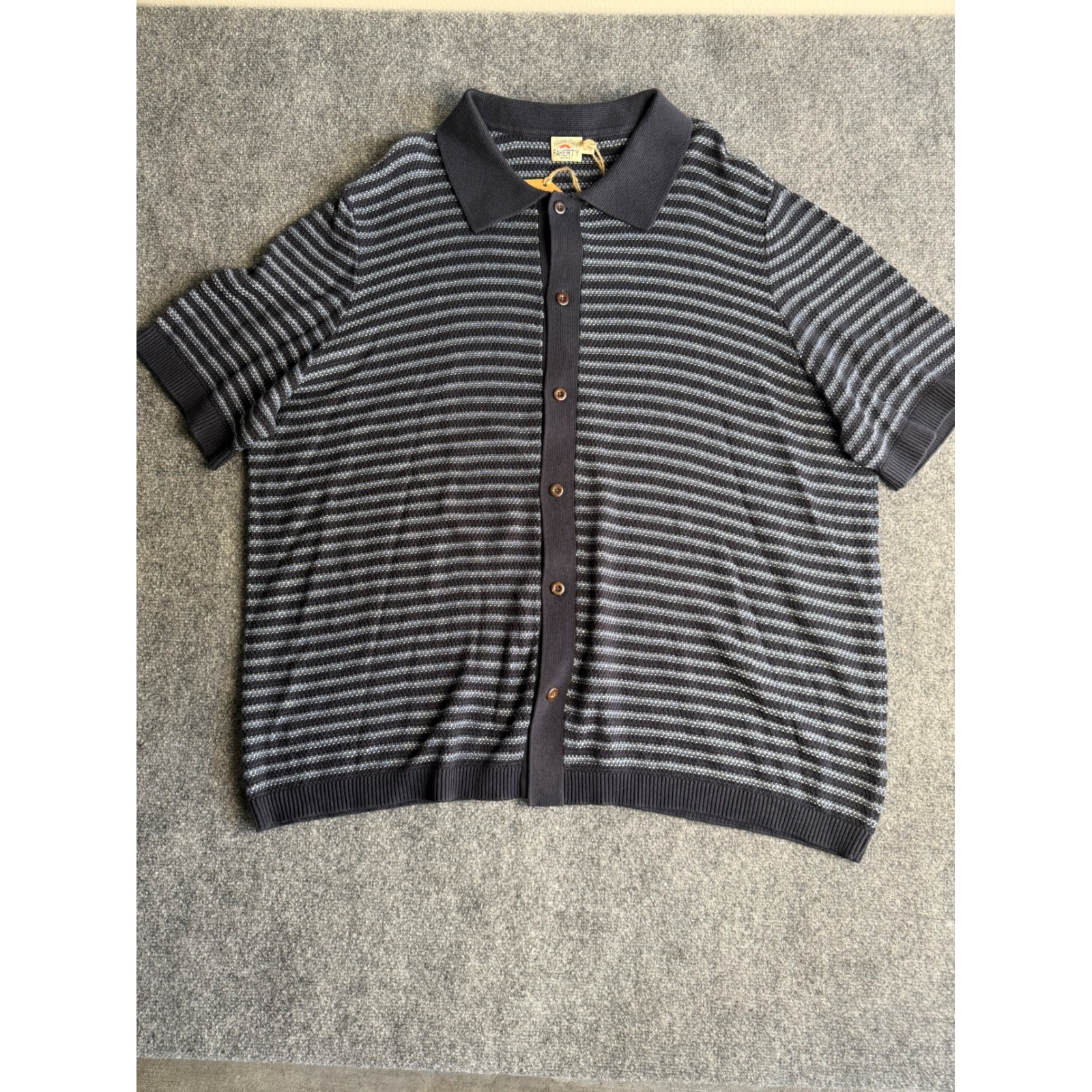 Faherty Brand Men 3xl Short-Sleeve Sweater Shirt In The "Northern Depths Stripe